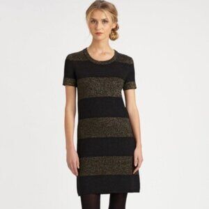KATE SPADE l Freyda Sparkle Stripe Gold Black Sweater Dres Short Sleeve Sz. XL